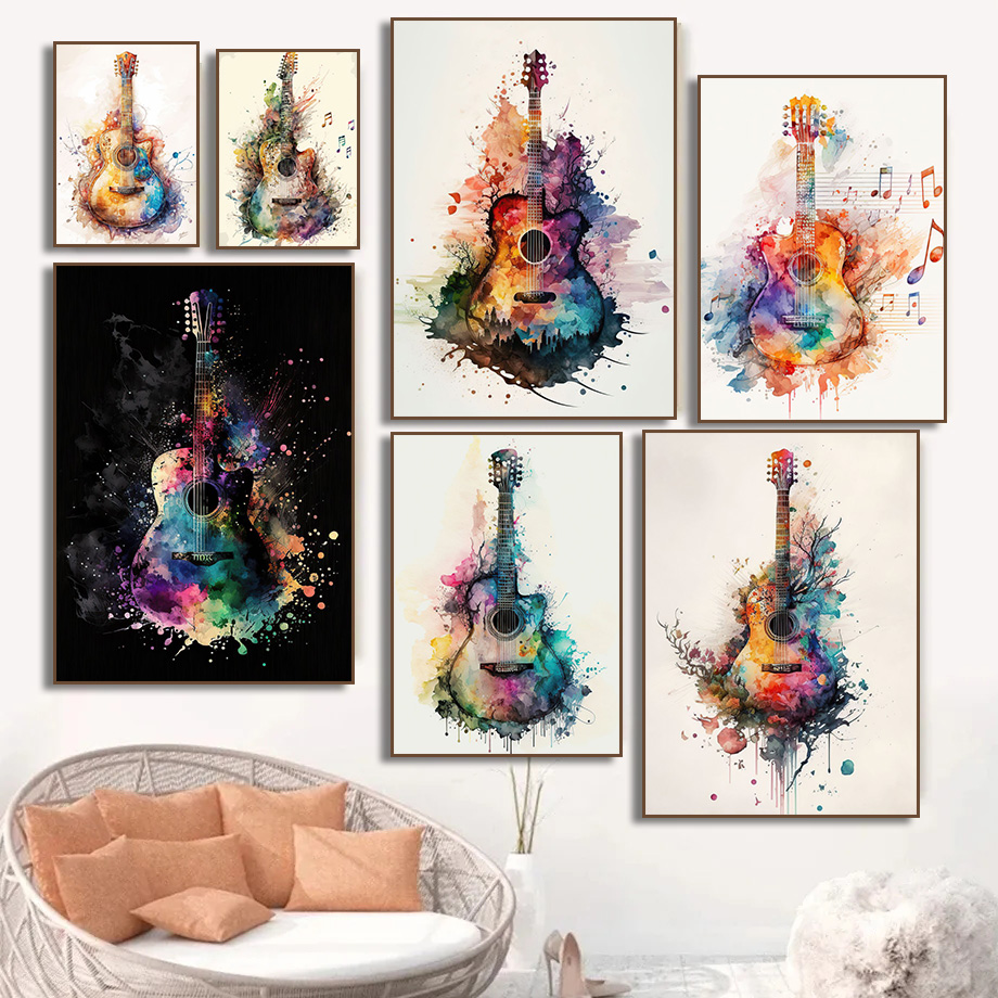 Picture Of Musical Instrument - Bez ramy. Instrument muzyczny Gitara. Akwarela.