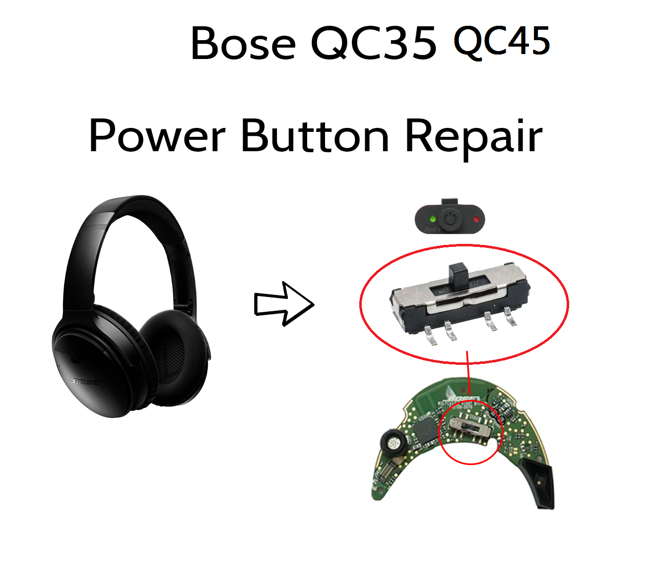 Bose Headphone Qc45 - Zapasowy przycisk zasilania i suwak do